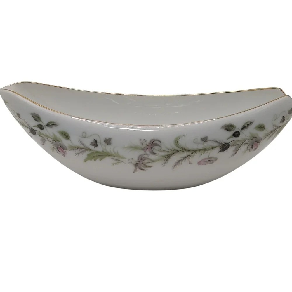 Vintage Sango Canterbury Oval Gravy Boat Floral Mid Century Modern Bone China‎